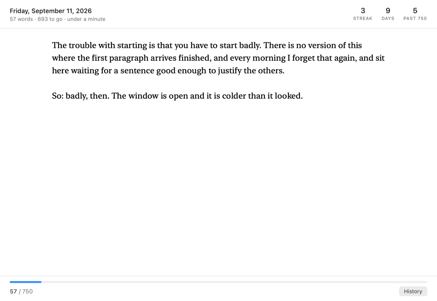 The Cold Open window. The page, part way through a day.